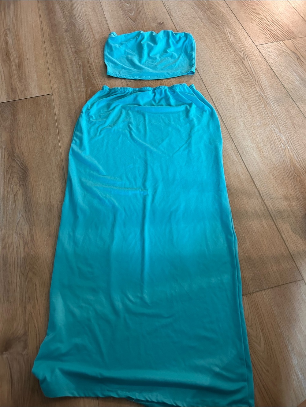 Women's Strapless Tube Top and Maxi Skirt Set - Turquoise